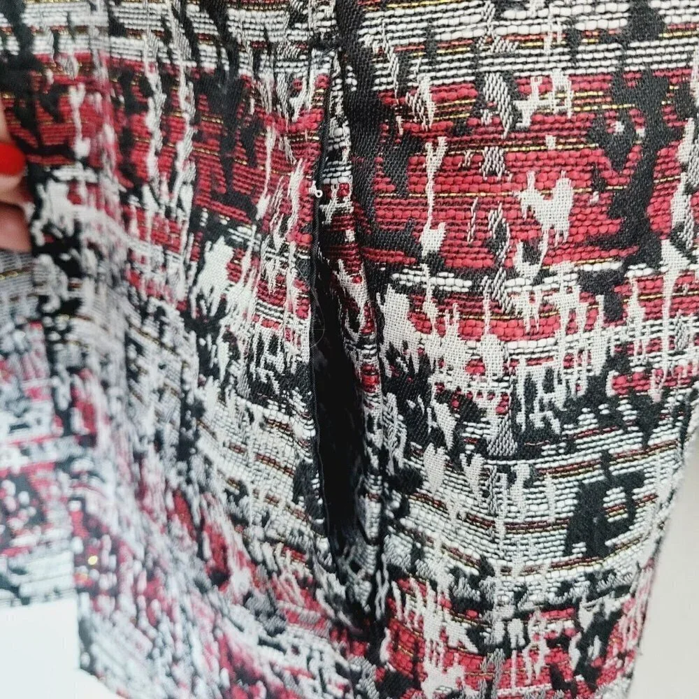 Christopher & Banks Sz Large Jacquard Open Front Jacket Embroidered Red Black